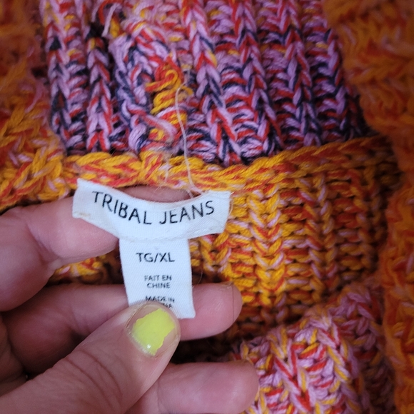 TRIBAL JEANS colourful chunky knit turtleneck sweater size XL - Picture 5 of 5